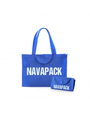 Bolsa plegable TNT 90g 45+12x33cm azul personalizable