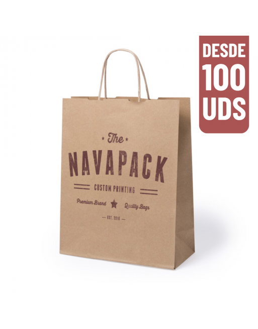 Bolsas de papel asa rizada  28+11x22  cm Kraft Impresión área personalizada Bolsas de papel asa rizada  28+11x22  cm Kraft Impresión área personalizada