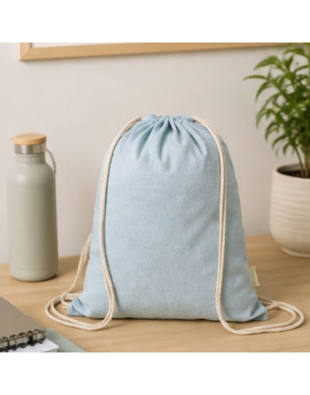 Mochila de algodón 100% reciclada jaspeada azul claro 120g 38x42cm