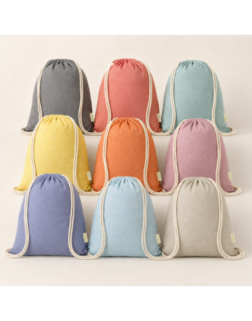 Mochila de algodón 100% reciclada jaspeadas varios colores 120g 38x42cm