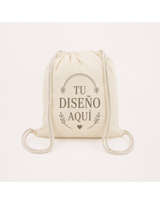 Mochila de algodón color crudo con cordones 135g 36x40cm
