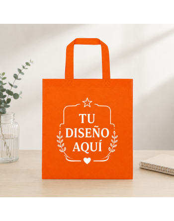 Bolsas TNT con asas cortas - personalizada naranja - 35x38cm - 80g