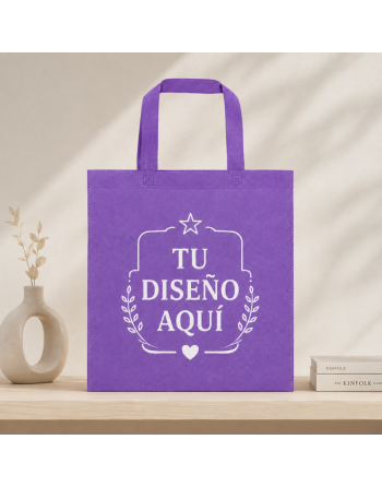 Bolsas TNT con asas cortas - personalizada lila- 35x38cm - 80g