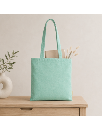 Bolsas algodón jazpeadas verde reciclada.