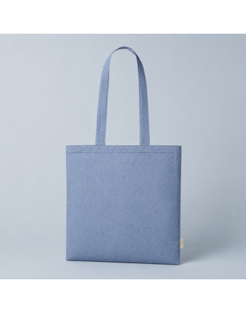 Bolsas algodón jazpeadas azul reciclada.