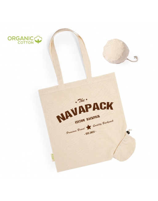 Bolsa plegable algodón orgánico natural asa larga Personalizable 120g 38x42cm Bolsa plegable algodón orgánico natural asa larga Personalizable 120g 38x42cm