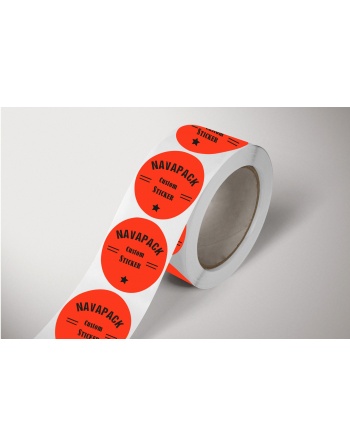 Etiquetas adhesivas en rollo Papel roja Fluor Ø60mm