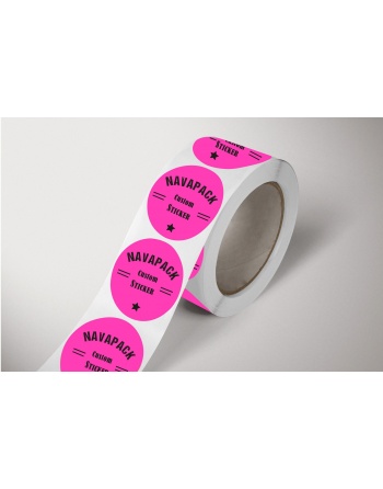 Etiquetas adhesivas en rollo Papel rosa Fluor Ø60mm